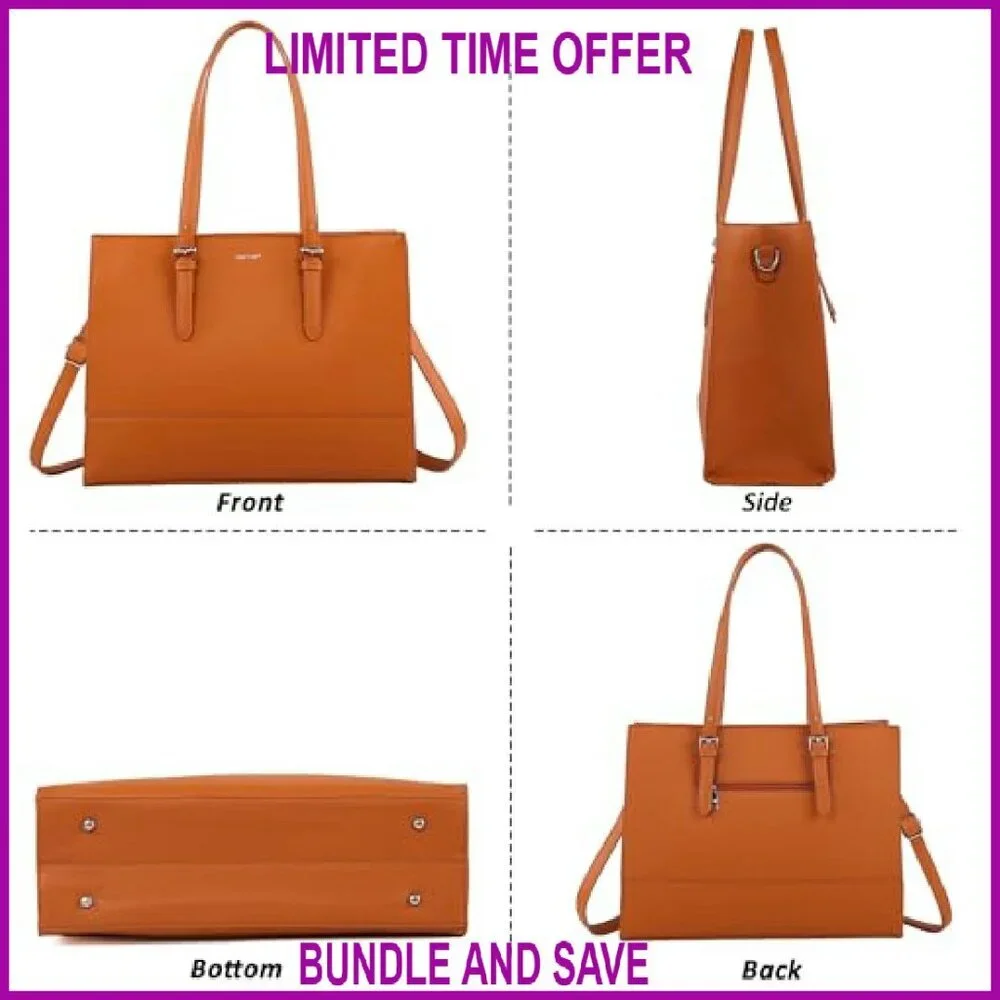 15.6 Inch Laptop Tote Bag, Premium Work Shoulder Bag with Multiple Carrying